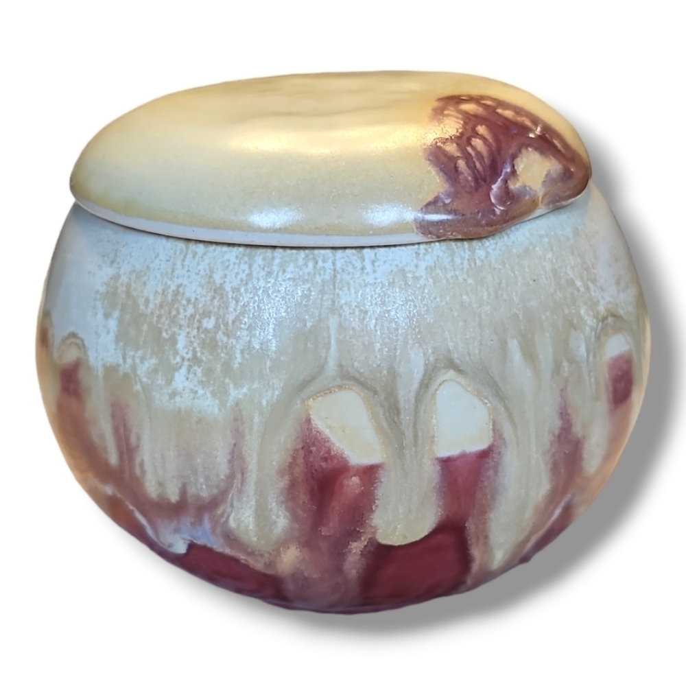 Pine Eddy Ceramic Handmade Burgundy & Cream Butter Crock/Bell